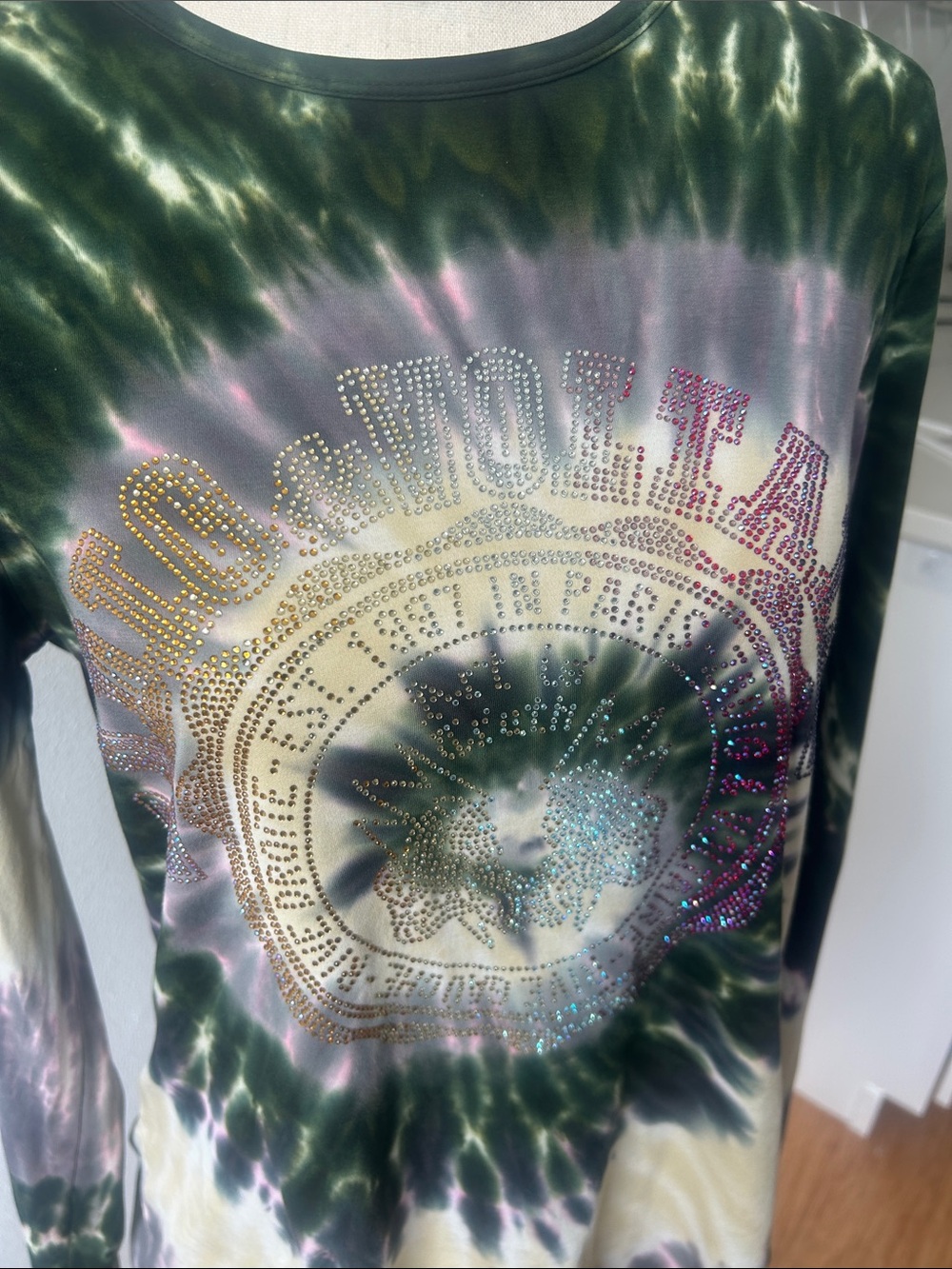 Zadig & Voltaire Tie-Dye Long Sleeve Graphic Top - Green, Cream & Purple - Picture 2 of 6